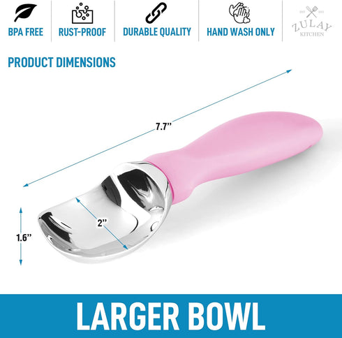 Zulay Ice Cream Scoop With Soft Easy Grip Handle - Ice Cream Scooper With Built-in Lid Opener - Heavy Duty Icecream Scoop With Non-Slip Handle For...