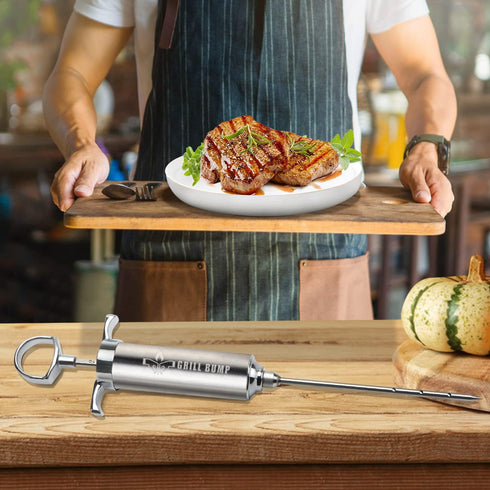 Meat Injector Syringe Kit with 3 Professional Marinade Injector Needles for BBQ Grill Smoker, Turkey and Brisket; 2-oz Large Capacity, Including P...