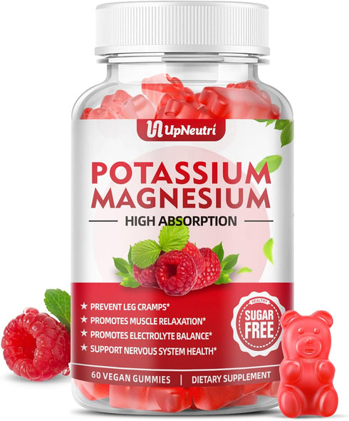 Potassium Magnesium Supplement Gummies for Adults Kids, Sugar-Free Potassium Citrate Gummies Supports Leg Cramps & Muscle & Heart Health, Vegan Ma...
