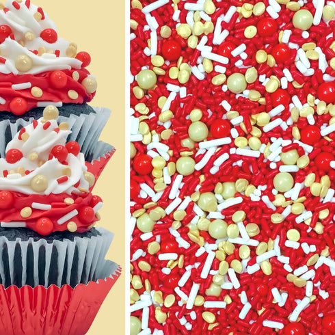Shabby Elegant Chic Edible Confetti Sprinkles Cake Cookie Cupcake IceCream Donut Quins - 4oz (Red Gold White)...