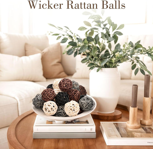 DomeStar 24PCS Brown Decorative Balls for Bowl Centerpiece, 2 Inch Rattan Balls Bowl Fillers Decor - Wicker Twig Orbs Spheres, Wedding Home Vase T...