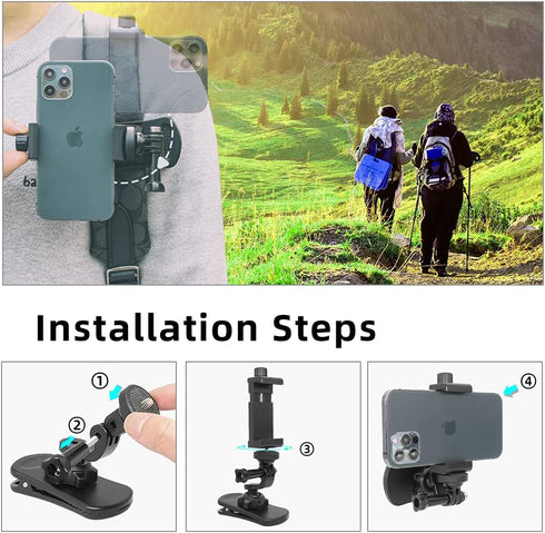 360° Rotation Backpack Strap Phone Mount ?phone holder backpack strap with phone clip for iPhone 12/13/14/15 Pro max and more smartphones (BCM-01)...