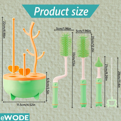 Tree Bottle Cleaning Brush Set. includes 2 Bottle Brush, Nipple Brush and Straw Brush. Baby Bottle Brush Set for Bottle Drying Rack. Baby Essentia...