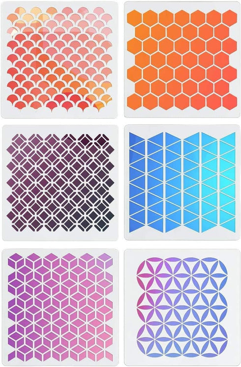 12 Inch Sacred Geometry Stencils, Honeycomb Pattern Large Art Stencil Templates for Wall Floor Wood Painting - Hexagon, Fish Scale, Seed of Life, ...