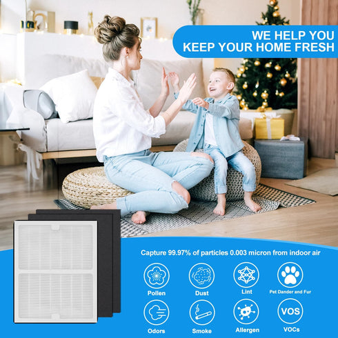 Replacement Filters A for Idylis Air Purifiers AC-2119, IAP-10-100, IAP-10-150, IAPC-40-140 and Filtrete FAP-C01-A, Part# IAF-H-100A (1 HEPA & 2 C...