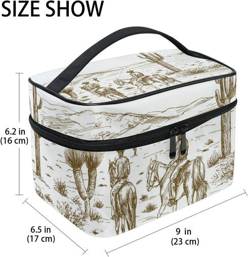 Western Desert Cowboys Travel Cosmetic Bag Case Large Portable Makeup Bag Organizer for Women Girls Top Handle Multifunction Toiletry Bags...