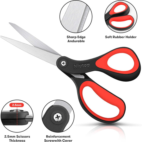 Scissors, Niutop 8" All Purpose Scissors Heavy Duty Ergonomic Comfort Grip Sewing Shears Sharp Scissors for Office Home Household Sewing High/Midd...