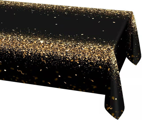 Decor365 9x5 ft Fabric Champagne Gold Tablecloth Black Gold Party Decoration GraduationTable Cover Birthday TableCloths Anniversary Celebration Ne...