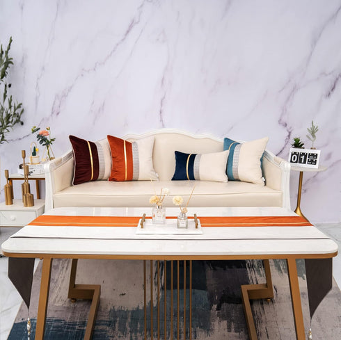 Yangest Burnt Orange Patchwork Velvet Throw Pillow Cover with Gold Striped Leather Cushion Case Modern Luxury Pillowcase for Sofa Couch Bedroom Li...