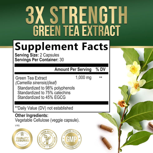 Green Tea Extract Weight Loss Pills 1000mg 98% Standardized EGCG - 3X Strength for Natural Energy - Supports Heart Antioxidant Health with Polyphe...