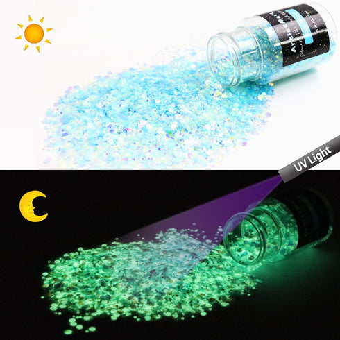 Glow in The Dark Glitter, 12 Colors Chunky Glitter for Tumblers, High Luminous Holographic Glitter for Resin Crafts Epoxy Slime, Cosmetic Grade Na...