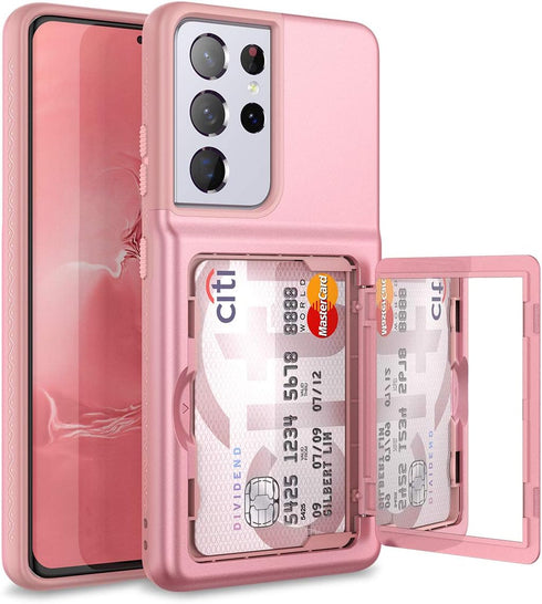 WeLoveCase for Samsung Galaxy S21 Ultra Wallet Case with Credit Card Holder & Hidden Mirror, Defender Protective Shockproof Heavy Duty Phone Cover...