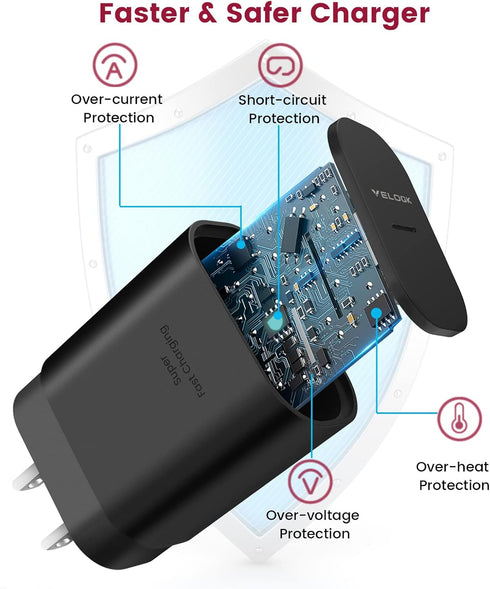 Super Fast Charger Type C Kit, VELOGK 25W PD PPS USB C Wall/Car Charger for Samsung Galaxy S25/S24/S23 Ultra/S23+/S23/S22/S21/S20/Plus/Note 20/A71...