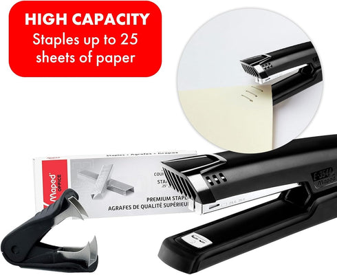 Maped - Essentials Full Strip Stapler Combo - Office Document Organization - Durable Efficiency - Metal Mechanism & Anti-Slip - Includes Staple Re...