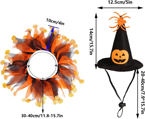 Cat Witch Halloween Costume Suit, Hmxpls Small Dogs & Cats Tutu Collar and Witch Pumpkin Hat Cute Costume Suit Kitten Outfit Clothing for Birthday...