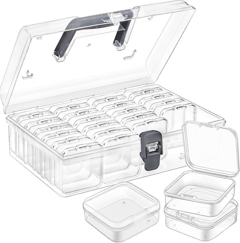 Jutieuo Small Bead Organizers with Handle, 25 Pieces Plastic Storage Cases Mini Clear Bead Storage Containers Boxes with Hinged Lid and Large Rect...