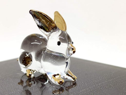 Rabbit Tiny Miniature Figurines Animals Hand Blown Glass Art W/22K Gold Trim Collectible Gift Decorate, Clear Gold...