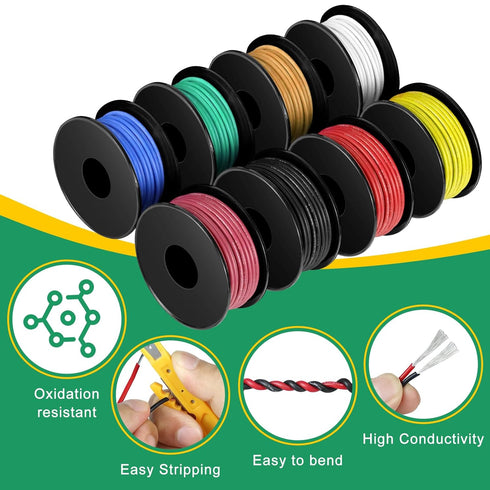 22 Gauge Wire 160FT, 8 Colors Each 20FT 22AWG Hook Up Wire Kit, Stranded Tinned Copper Wire for DIY Electronics, Automotive, Breadboard, Home, Pow...