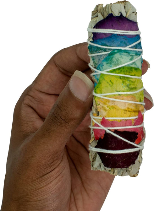 White Sage Sticks with Chakra Rose Petals - Natural Incense Sticks for Spiritual Cleansing, Home Fragrance, Witchcraft Supplies - 4" Long Bundles ...