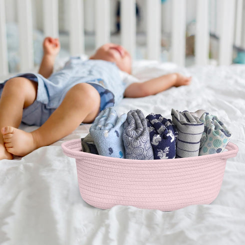 Small Woven Gift Basket, Baskets for Gifts Empty, Cotton Rope Cat Dog Toy Bin Box, Nursery Baby Basket, Wicker Basket with Handles, Cute Storage B...