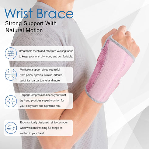 Wrist Brace for Carpal Tunnel, Night Wrist Sleep Support Splint with Compression Sleeve Adjustable Straps for Pain Relief, Arthritis, Tendonitis, ...