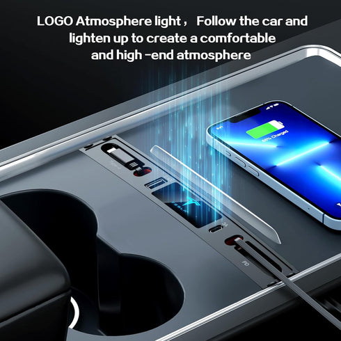 Car USB Charger Multi Port for 2021 2022 2023 Tesla Model 3/Y,Multifunctional Tesla Accessories with Logo and Retractable Cable,Tesla USB hub 100%...