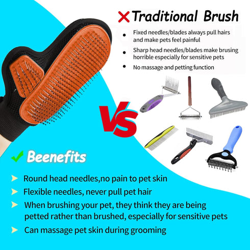 2024 Pet Grooming Glove with Tipped Pin Brush,Special Design Deshedding Glove, Massage Mitt, Perfect Petting Tool for Sensitive Dogs & Cats with L...