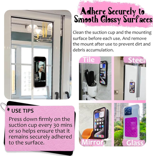 2 Pack Silicone Suction Phone Case Mount, Silicon Adhesive Suction Cup Phone Mount, Non Slip Sticky Phone Grip for CellPhone, Strong Grip Holder f...