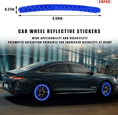 20PCS Reflective Car Wheel Decorative Stripe Stickers, Anti-Scratch Night Safety Warning Sticker, Fluorescent Tire Rims Decal, Auto Exterior Decor...