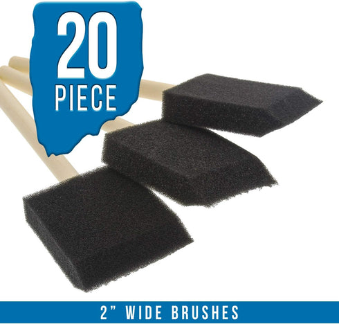US Art Supply 2 inch Foam Sponge Wood Handle Paint Brush Set (Value Pack of 20) - Lightweight, Durable and Great for Acrylics, Stains, Varnishes, ...