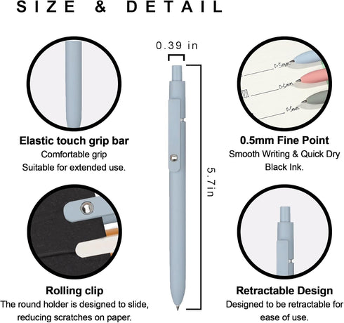 VICO 5PCS Gel Pens Fine Point (0.5mm) - Quick Dry Black Ink Pens - Fine Point Smooth Writing Pens for Journaling, Note Taking and Office...