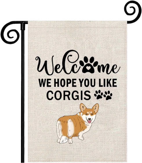 Corgi Garden Flag Welcome We Hope You Like Corgis Garden Flag Corgi Dog Garden Decor (Corgi F)...