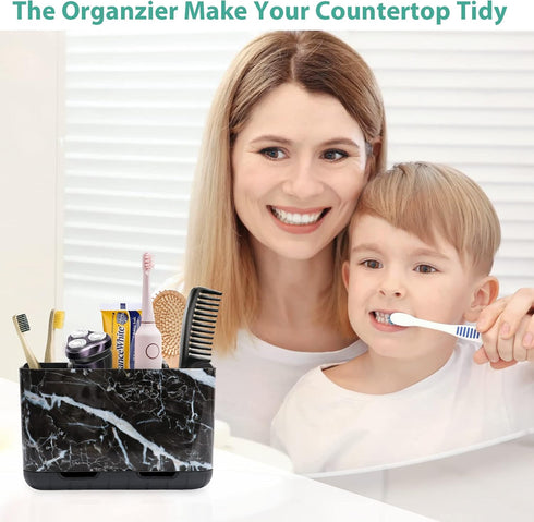 Boperzi Black Toothbrush Holder for Bathroom Toothpaste Organizer Countertop, Detachable Anti-slip Marble Toothpaste Storage Caddy 6 Slots with Dr...