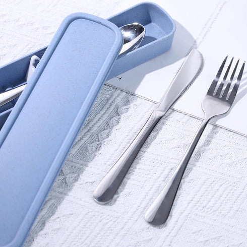 HANSGO 3PCS Portable Utensils Set with Case, Travel Cutlery Set Stainless Steel Utensils Reusable Silverware for Lunch Camping School Picnic Offic...