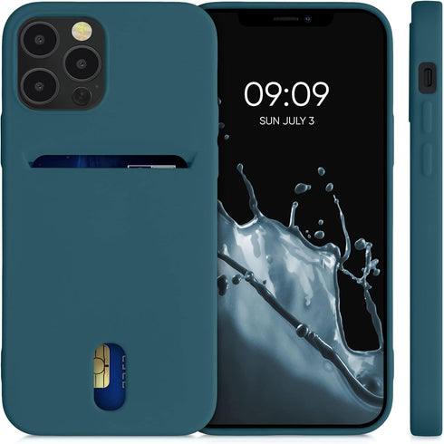 kwmobile Case Compatible with Apple iPhone 12 / iPhone 12 Pro - Soft TPU Phone Cover with Card Holder and Silicone Finish - Teal Matte...