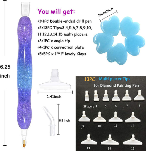Diamond Painting Art Drill Bead Pen Accessories Tool Kit, 5D Diamond Painting Drill Pen Stylus Tips Placers Heads and Glue Clays Shine Purple...