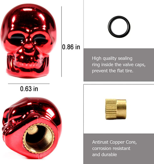 Dsycar Red Skull Valve Stem Caps Funny Cars Tires Valve Stem Caps Cover Cool Skull Head Universal for Cars SUV Bike Trucks Motorcycles (Red)...