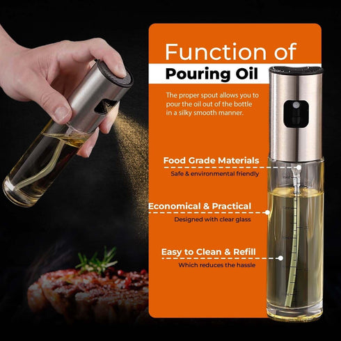 VIGOR PATH Oil Sprayer Mister - 100ml Stainless Steel Cooking Oil Sprayer Bottle for Air Fryer, BBQ, Salad, Baking, and Roasting - Refillable Oil,...