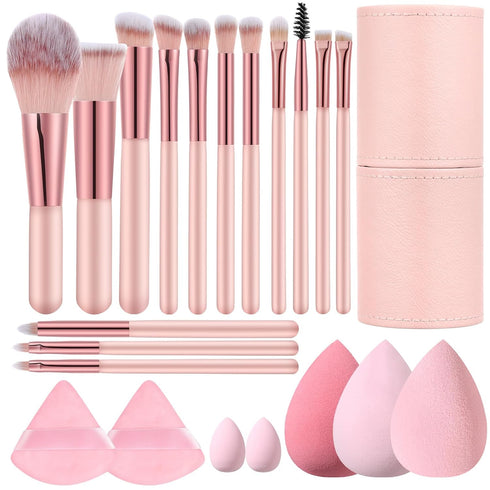 14 Pcs Small Travel Makeup Brush Set Portable Pink Make up Brushes with Case,5 Pcs Makeup Sponge,Valentine's Day Gift,Mother's Day Gift for Founda...
