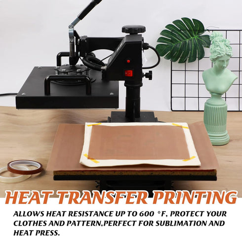 HTVRONT Teflon Sheets for Heat Press - 3 Packs 12" x 16" Teflon Paper with 3 Rolls 10mm x 33m Heat Tape for Sublimation Non-Stick PTFE Teflon Shee...