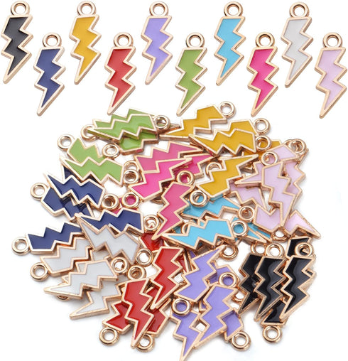 BronaGrand 50pcs Enamel Lightning Bolt Charm Pendants Gold Plated Alloy Flash Lightning Charm Celestial Dangle Charms for Bracelet Necklace Earrin...