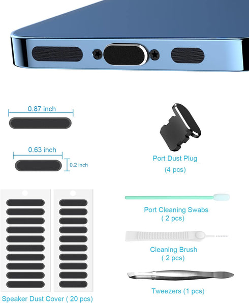 Iphone Dust Plug Compatible with iPhone and AirPods, Lightning Port Plug Protector Charging Port Anti Dust Cover includes Speaker Cover (Black)...