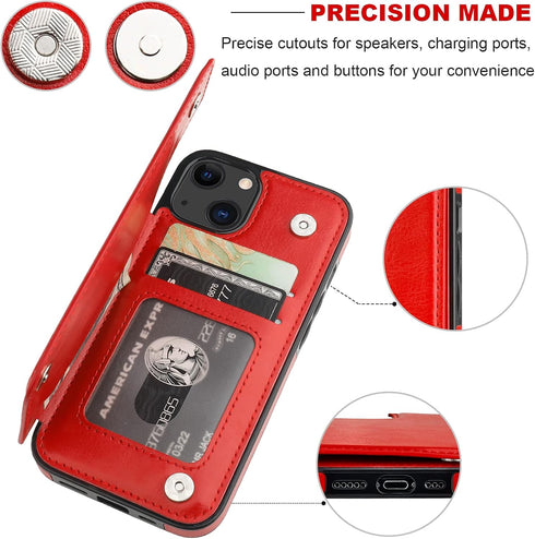 ONETOP Compatible with iPhone 13 Wallet Case with Card Holder, PU Leather Kickstand Card Slots Case, Double Magnetic Clasp Durable Shockproof Cove...