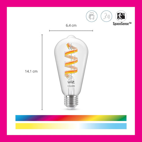 WiZ Color ST19 Color Filament LED Smart Bulb - Pack of 1-300 Lumen - E26 Indoor - Connects to Your Existing Wi-Fi - Control with Voice or App + Ac...