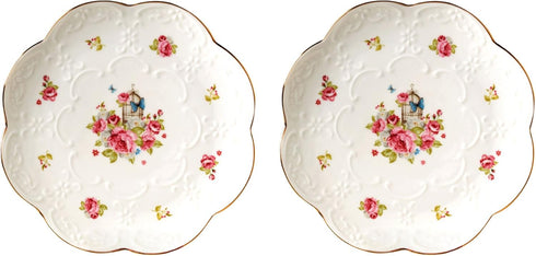 Jusalpha Pack of 2 Vintage Rose Fine China Dinner Plate/Fruit Plate/Dessert Plate FDPL04 (6 Inches)...