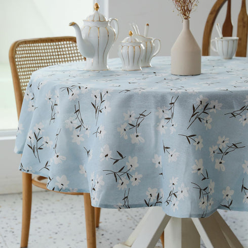 Pastoral Round Tablecloth - 60 Inch Dia. - Linen Fabric Table Cloth - Washable Table Cover with Dust-Proof Wrinkle Resistant for Restaurant, Picni...