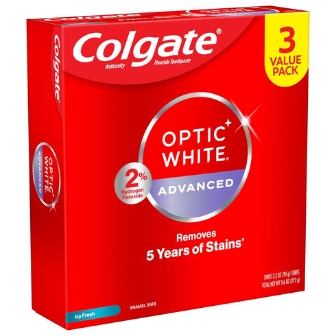 Colgate Optic White Advanced Hydrogen Peroxide Toothpaste Pack, Teeth Whitening Toothpaste, Enamel-Safe Hydrogen Peroxide Formula, Helps Remove Te...