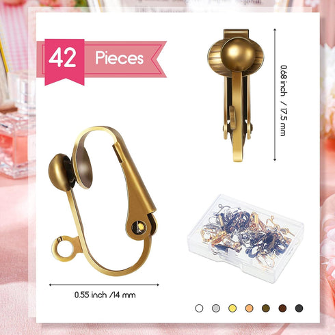 Kenning 42 Pieces Clip-On Earring Converter with Easy Open Loop Brass Clip-On Earring Converter for None Pierced Component DIY Turn Any Studs 7 Co...
