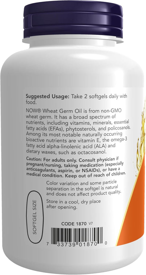 NOW Supplements, Wheat Germ Oil 1,130 mg with Essential Fatty Acids (EFAs), Nutritional Oil, 100 Softgels...