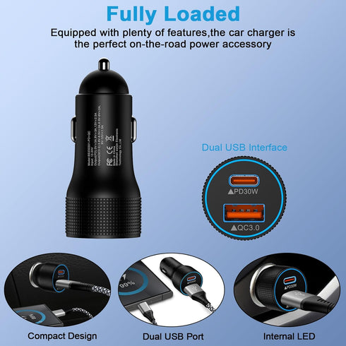 Car Charger USB C 48W for iPhone 15 Pro Max Cigarette Lighter Adapter, Samsung Galaxy A15 5G S24 S23 S22 Ultra A55 Android Phone, Google Pixel 8a ...